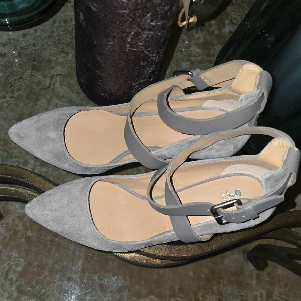 Joe's Jeans Shoes Women's Sz 8.5 8-1/2 Grey Suede Pointed-Toe Ankle-Strap  Heels